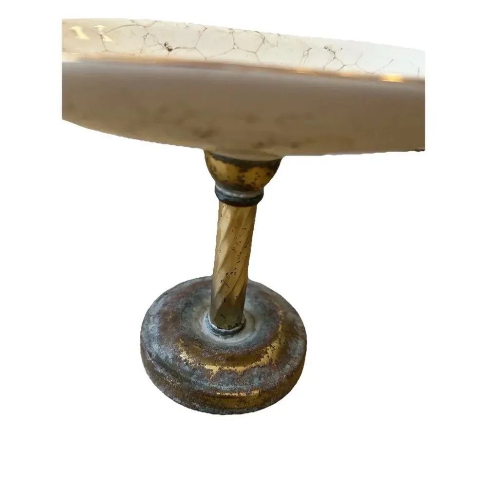 Vtg Brass Pedestal Soap Dish & Holder Porcelain Marbled Regency Decor Set 3